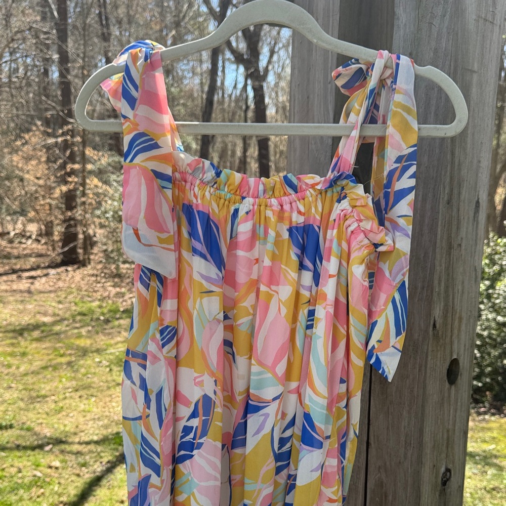 vestique Pink, Blue, Yellow & Cream Ruffle-Top Dress - Picture 6 of 9